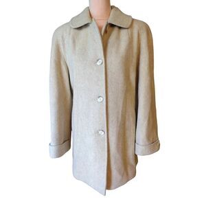 VTG 90s Herman Kay Ivory Wool Blend Mid Length Lined Pea Coat Size 10 Petite